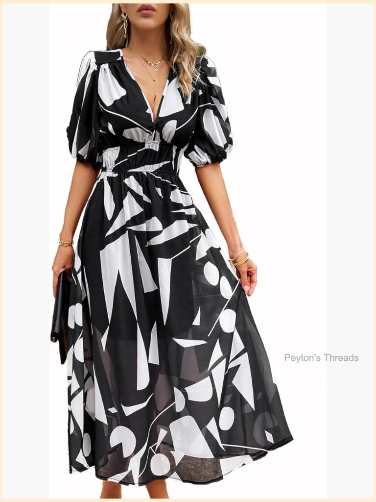 Women's Floral Maxi Dress Short Sleeve V Neck Flowy Beach Cocktail Wedding Guest